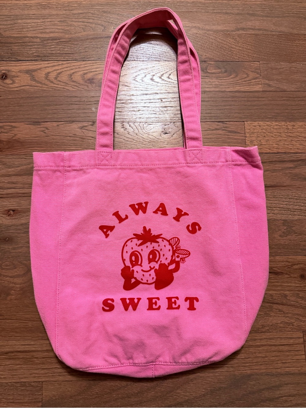 Pink 'Always Sweet' Strawberry Graphic Tote Bag